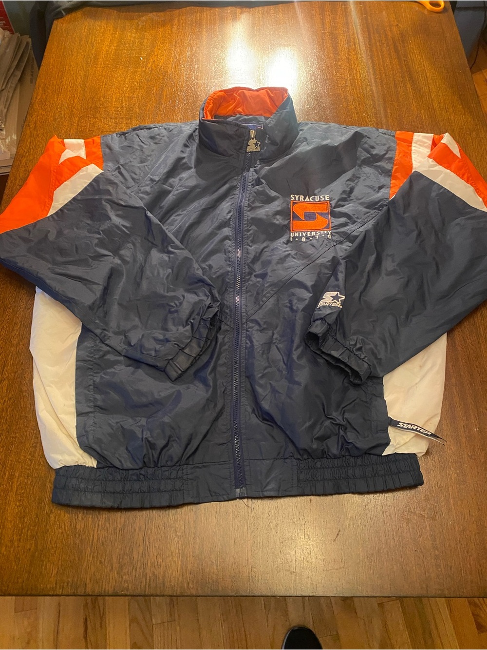 Vintage 90s Starter Syracuse University Windbreaker Jacket Men Large Navy Orange